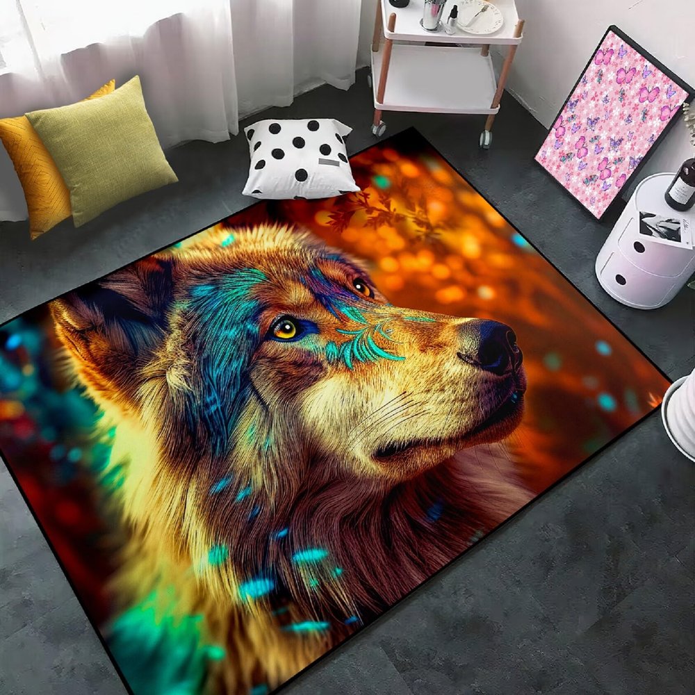 Jiospet Wolf Rugs for Bedroom - Kids Wolf Rug for Living Room Animal Carpet for Teens Decor Rug for Dining Room Cute Floor Mat, 3x5 Feet