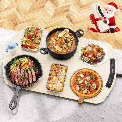 Food Warming Mat, Electric Warming Tray for Buffets & Parties, Silicone Heating Mat for Food with 9 Temperature Settings, Roll-Up Storage, 25.8"x15.6"