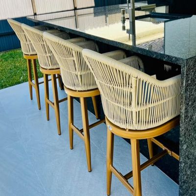 PURPLE LEAF Outside Patio Counter Stool Set of 4 Woven Rattan Teak Aluminum