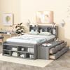 Brisca Full Size Platform Bed with Storage Headboard and 6 Drawers,Bed Frame W/Bed-end Storage- Case,for Bedroom,Apartment,Guest Room,Easy Assembly,Grey view 1
