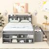 Brisca Full Size Platform Bed with Storage Headboard and 6 Drawers,Bed Frame W/Bed-end Storage- Case,for Bedroom,Apartment,Guest Room,Easy Assembly,Grey view 3