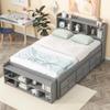 Brisca Full Size Platform Bed with Storage Headboard and 6 Drawers,Bed Frame W/Bed-end Storage- Case,for Bedroom,Apartment,Guest Room,Easy Assembly,Grey view 4