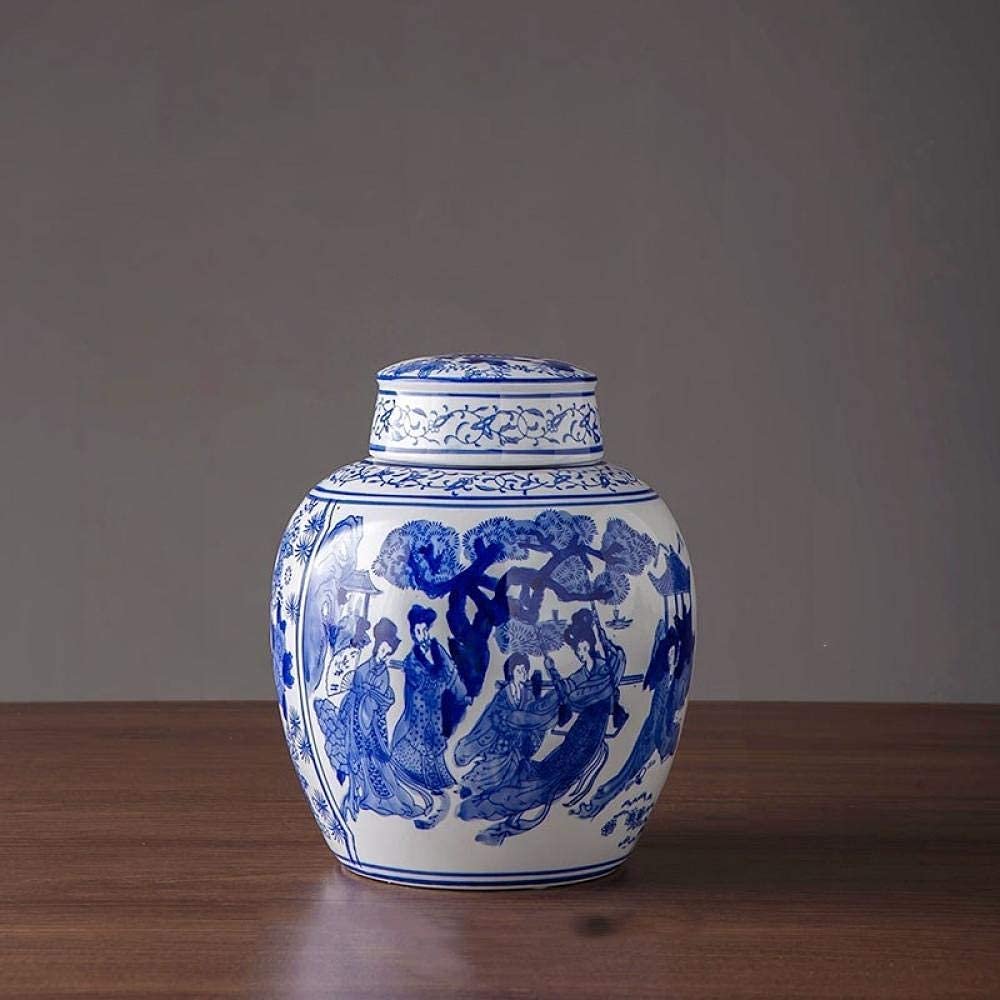 Ceramic Vase Blue And White Porcelain Vase decoration Vase sculpture Blue and white porcelain jar with lid home living room Chinese antique vase flower arrangement porch decorative ceramic decoratio