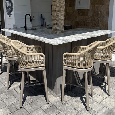 PURPLE LEAF Outside Patio Counter Stool Set of 4 Wicker with Back Champagne