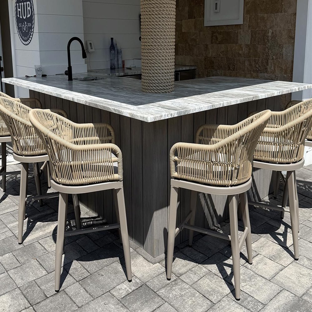 PURPLE LEAF Outside Patio Counter Stool Set of 4 Wicker with Back Champagne