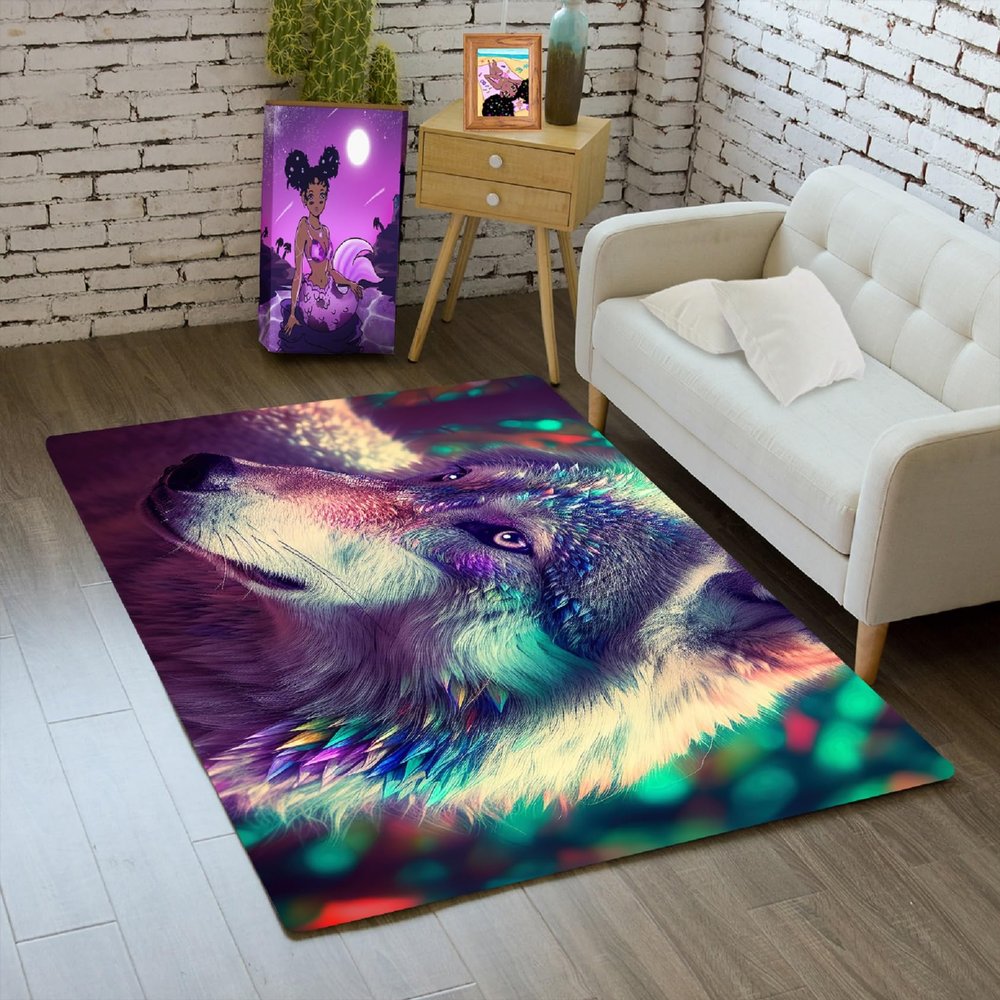 Jiospet Wolf Rugs for Bedroom - Kids Wolf Rug for Living Room Animal Carpet for Teens Decor Rug for Dining Room Cute Floor Mat, 2x3 Feet