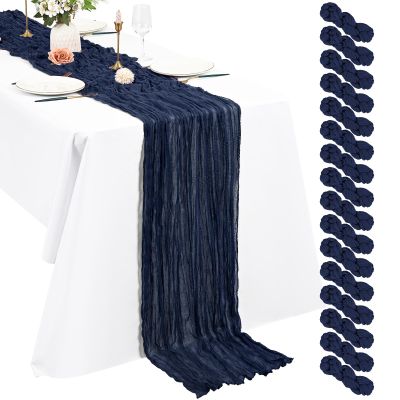 16 Pack Navy Blue Cheesecloth Table Runner, 10Ft Boho Gauze Table Runner 21x120 Inch Rustic Romantic Long Runner for Wedding Party Bridal Shower Thanksgiving Christmas Decoration
