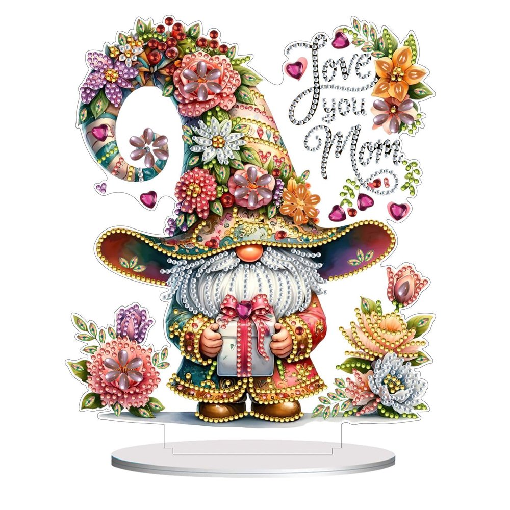 ARTopet DIY Diamond Desktop Ornament Special Shaped Crystal Mother's Day Flower Gnome PVC Diamond Art Painting Tabletop Ornaments Single Sided Diamond Home Decor