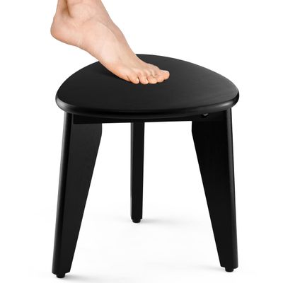 BLUEWEST Shower Foot Stool for Shaving Legs, Acacia Wood Shower Foot Rest, Bathroom Foot Step Stool for Inside Shower, Shower Bench, Corner Shower Stool for Small Shower Spaces (Black)