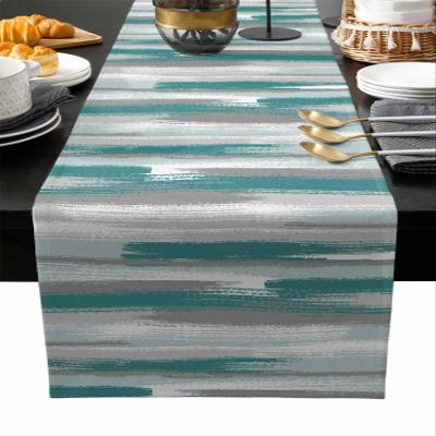 Abstract Table Runner Dresser Scarves, Blue Geometric Line Paint Texture Dining Table Runners, Modern Washable Non-Slip Rectangle Table Setting Decor for Party Holiday Dinner, 13x72