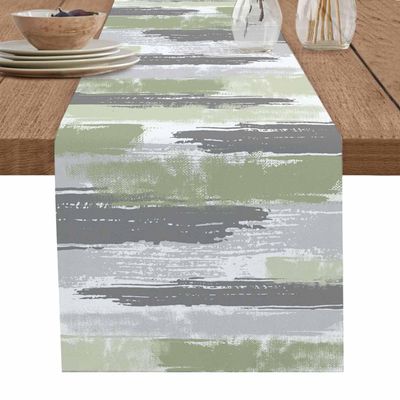 Abstract Table Runner Dresser Scarves, Sage Green Geometric Line Paint Texture Dining Table Runners, Modern Washable Non-Slip Rectangle Table Setting Decor for Party Holiday Dinner, 18x72