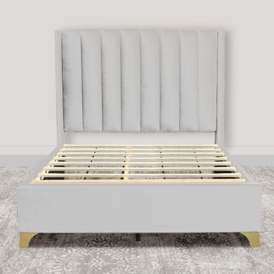 Greaton, Vinyl Upholstered Bed Frame, Decorative Attractive Headboard, Long Lasting Durable, Includes 3 Color Legs to Choose Gold, Silver and Black,Queen, White