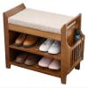 HAOKAZLBR Shoe Bench for Front Door Entrance Furniture, Shoe Storage Bench Padded Bench Solid Wood Storage Shelf with 2 Storage Shelves and 1 Drawer Sofa Stool for Living Room (Size : 60cm/23in) view 1