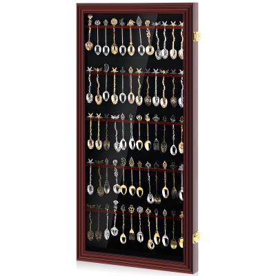 Silipull 60 Spoon Display Case Wall Mount, Cherry Finish, 60 Souvenir Spoon