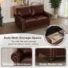 2 Piece Faux Leather Sofa Set,Modern Chair and Loveseat Sets with Storage,Mid Century Couch with Rivet Rolled Arm,Comfy Deep Seat Sofa,Furniture for Living Room,Office(Armchair+Loveseat,Burgundy) view 4