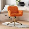 HomVent Furry Cute Office Desk Chair,Modern Faux Fur Desk Chair,Faux Fur Makeup Vanity Chair with Wheels & Gold Base,Adjustable Swivel Ergonomic Office Chair for Girl Women Vanity Bedroom Study Orange view 3