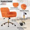 HomVent Furry Cute Office Desk Chair,Modern Faux Fur Desk Chair,Faux Fur Makeup Vanity Chair with Wheels & Gold Base,Adjustable Swivel Ergonomic Office Chair for Girl Women Vanity Bedroom Study Orange view 4