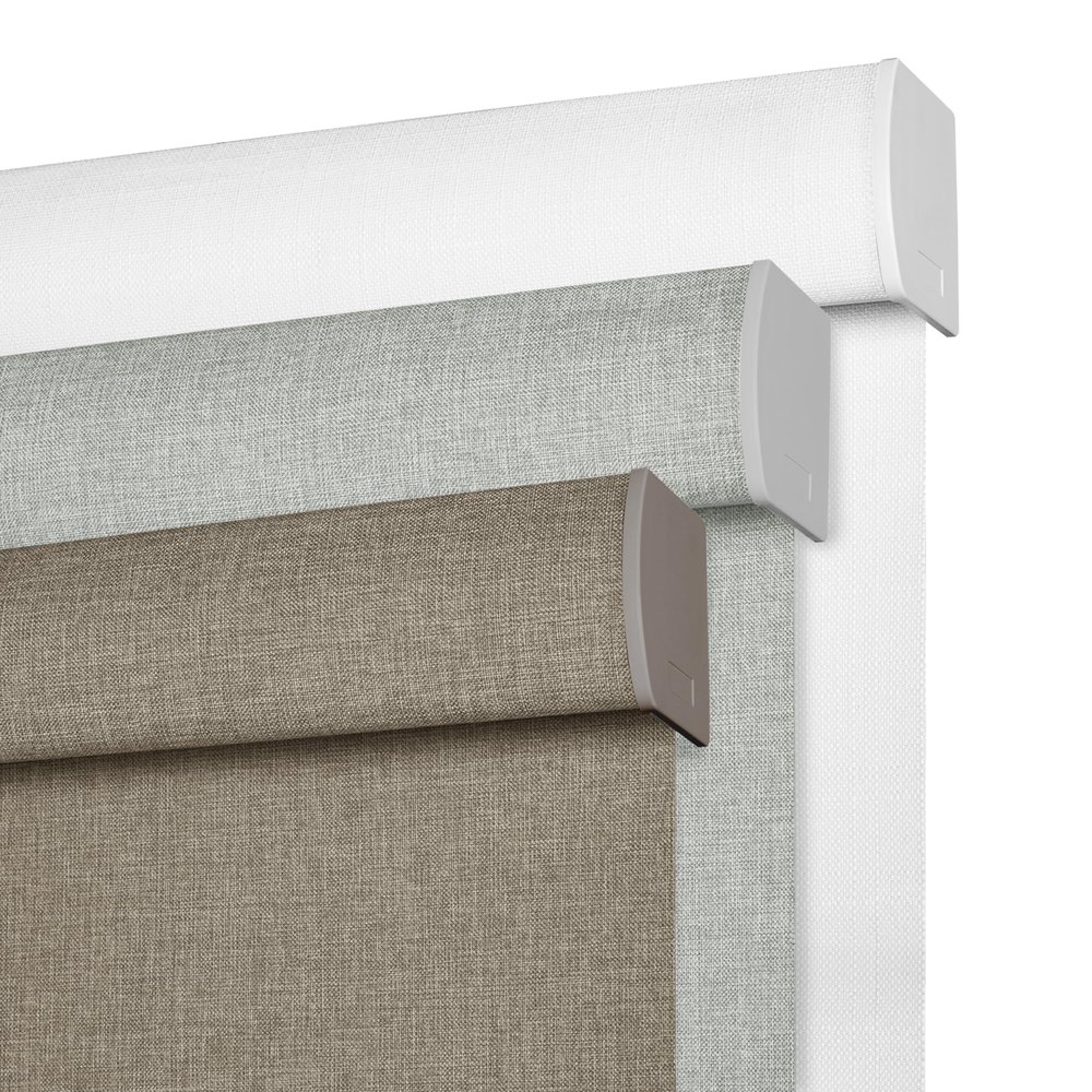 BERISSA Cordless Blackout Roller Shades for Windows,Free-Stop Linen Fabric Windows Blinds with Cassette Valance,Thermal Insulated UV Protection Roller Blinds for Home Office. Dark Brown.24 W x 48" H