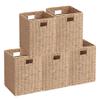 WENFOME 5Pcs Woven Shelf Baskets, 10.5'' Paper Rope Handmade Open Storage Bins, Light Brown Pantry Baskets Organization Basket Foldable Storage Bins for Bedroom, Cubby Cubes Wicker Basket with Handles view 1