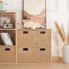 WENFOME 5Pcs Woven Shelf Baskets, 10.5'' Paper Rope Handmade Open Storage Bins, Light Brown Pantry Baskets Organization Basket Foldable Storage Bins for Bedroom, Cubby Cubes Wicker Basket with Handles view 3