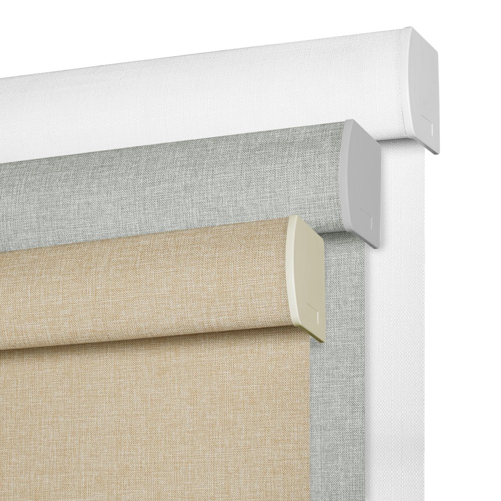 BERISSA Cordless Blackout Roller Shades for Windows,Free-Stop Linen Fabric Windows Blinds with Cassette Valance,Thermal Insulated UV Protection Roller Blinds for Home Office. Beige.30 W x 48" H