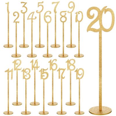 ihreesy Wedding Table Number Holders,Glitter Wooden Table Numbers 1-10 Wood Number with Holder Base for Receptions,Banquets,Birthdays Parties Decoration,#05