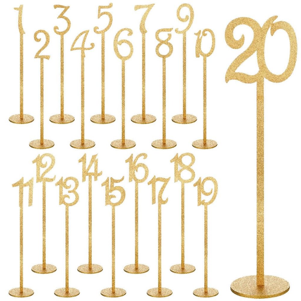 ihreesy Wedding Table Number Holders,Glitter Wooden Table Numbers 1-10 Wood Number with Holder Base for Receptions,Banquets,Birthdays Parties Decoration,#05