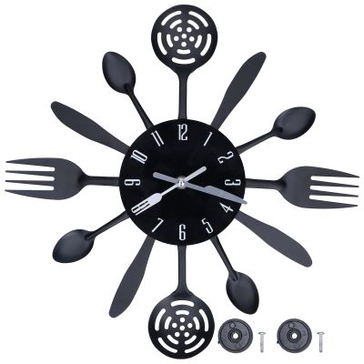 Gavigain 14.4 Inch Kitchen Wall Clock, Removable Modern Cutlery Kitchen Spoon Fork Wall Clock Great Wall Decor and Housewarming Gifts Black, Gavigainx2ga9pzebs