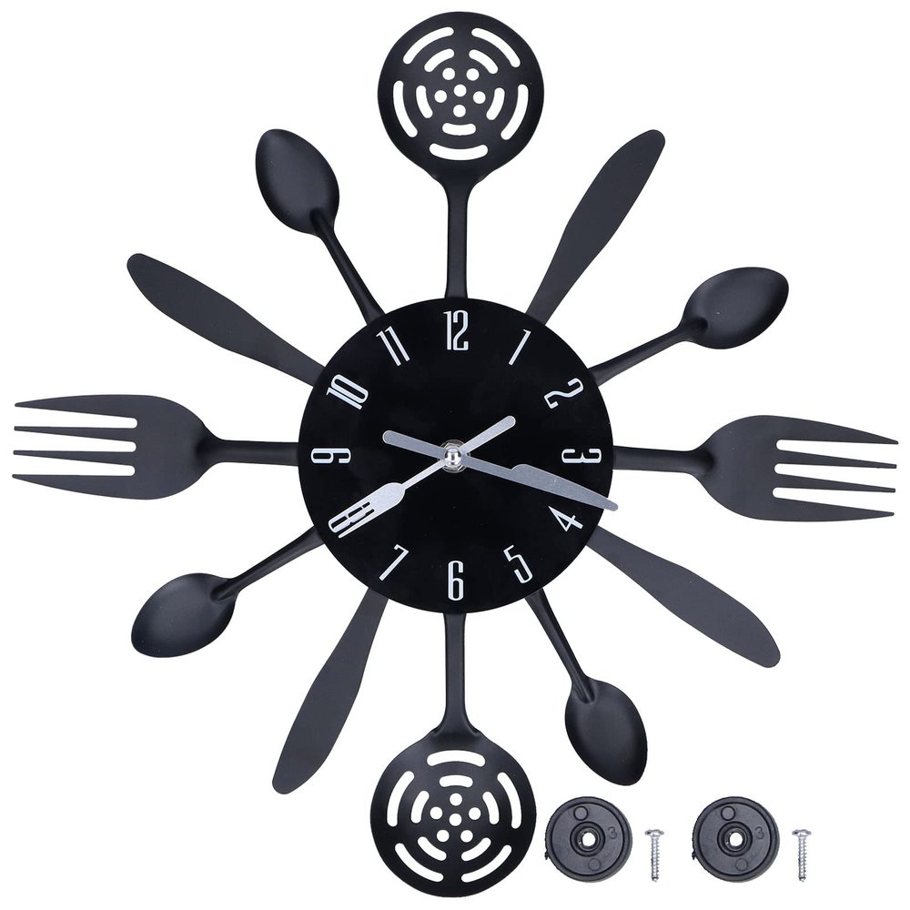 Gavigain 14.4 Inch Kitchen Wall Clock, Removable Modern Cutlery Kitchen Spoon Fork Wall Clock Great Wall Decor and Housewarming Gifts Black, Gavigainx2ga9pzebs