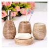 GRDDBZA Art Soap Dispenser for Bathroom Kitchen Hotel, Fashionable and Simple Bathroom Toiletries Ceramic Four-Piece Straw Pattern Combination Mouthwash Cup Soap Box Soap Bottle (Color : A) view 1
