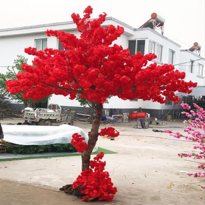 PCWLH Cherry Blossom Tree Decor - Lifelike Artificial Japanese Cherry Flowers for Indoor/Outdoor Wedding - Stunning Tree Dcor Red