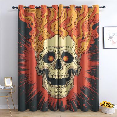 Skull Curtains for Windows - Skull Curtains for Bedroom Living Room, Kids Blackout Curtains & Home Decor, Horror Skeleton Window Curtains & Drapes, 96 Inch Curtains 2 Panel Set
