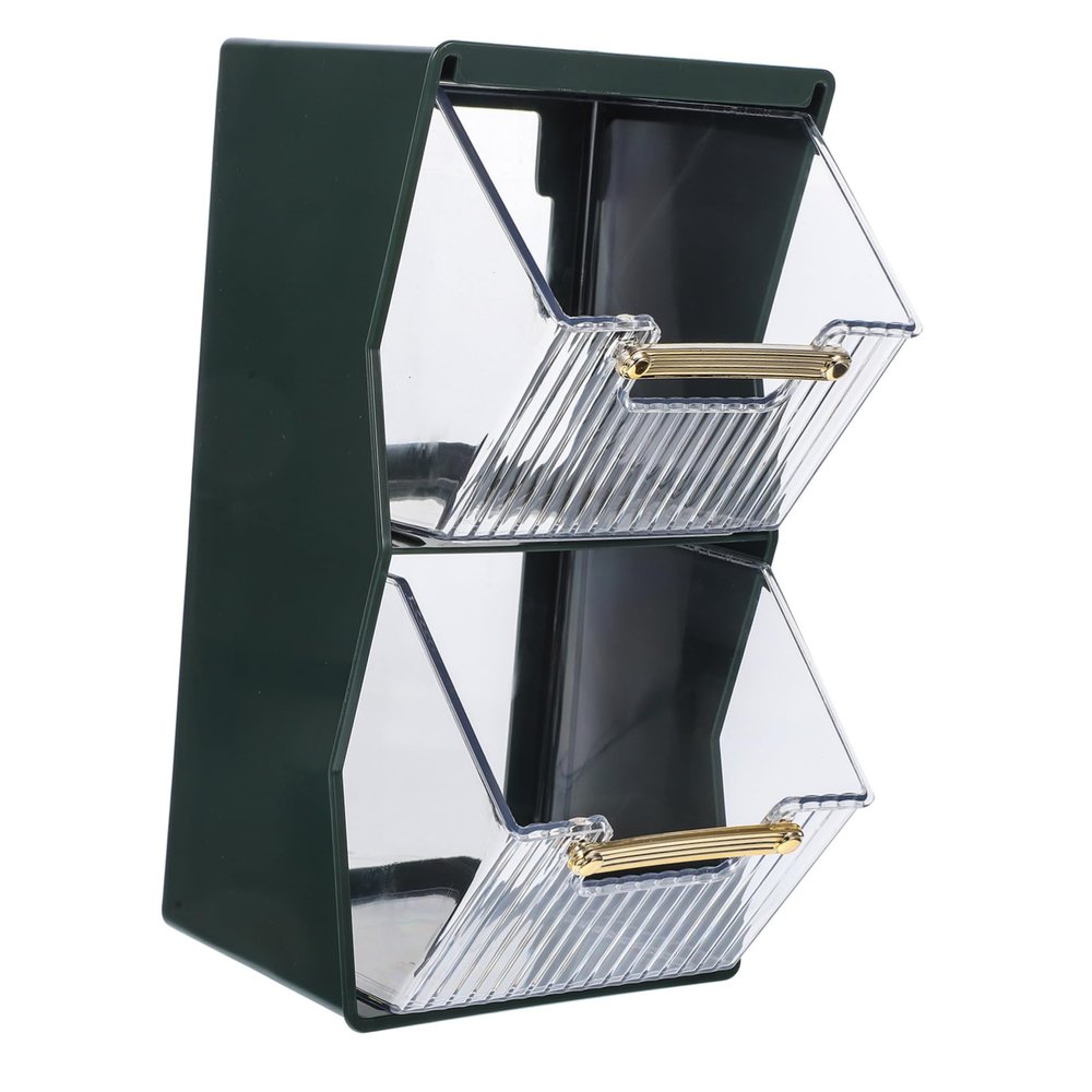 VINTORKY 1pc Tea Bag Organizer Storage Box for Kitchen Dual-layer Container for Tea Bags Sugar and Coffee Practical and Convenient Design Green