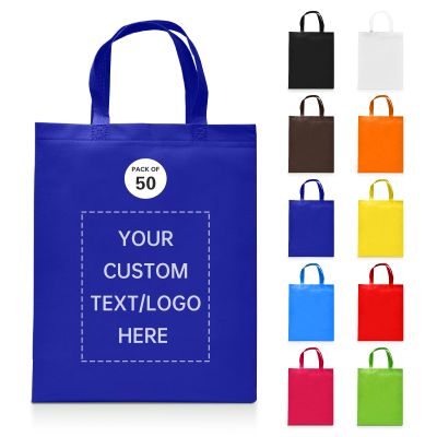 JEOHLORY Custom Tote Bags Set of 50, Bulk Pack Grocery Shopping Travel Business Activities advertisement Reusable Kitchen Shopping (Multiple color printing, Customized Treasure Blue)