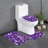 Purple Butterflies Floral Bathroom Carpet Set-Elegant Bathroom Mat,U-Shaped Area Rug, Toilet Lid Cover Decor view 1