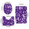 Purple Butterflies Floral Bathroom Carpet Set-Elegant Bathroom Mat,U-Shaped Area Rug, Toilet Lid Cover Decor view 2