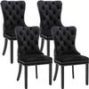 Eifizek Velvet Dining Chairs Set of 4, Upholstered Dining Room Chairs with Nailhead Ring Pull Trim, Button Tufted Wing Back Chairs for Dining with Solid Wood Legs for Kitchen Dining Room(Black) view 1
