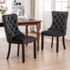 Eifizek Velvet Dining Chairs Set of 4, Upholstered Dining Room Chairs with Nailhead Ring Pull Trim, Button Tufted Wing Back Chairs for Dining with Solid Wood Legs for Kitchen Dining Room(Black) view 2