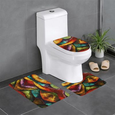 Magical Pattern Bathroom Carpet Set-Elegant Bathroom Mat,U-Shaped Area Rug, Toilet Lid Cover Decor
