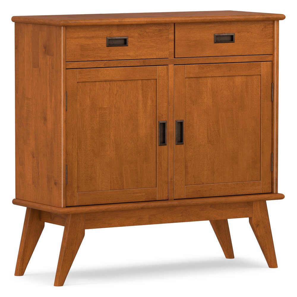 SIMPLIHOME Draper 36" Wide Solid Wood Cabinet in Teak Brown