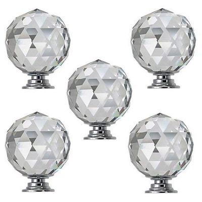 CETEOR Drawer Handles and knobs, 5pcs 30mm Round Diamond Crystal Cabinet Knobs Drawer Pull Handle Kitchen Door Wardrobe Hardware Used for Cabinet, Drawer,Dresser, Cupboard (Color : 5 Pcs), Silver