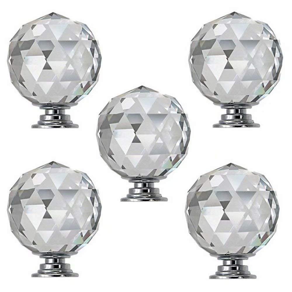 CETEOR Drawer Handles and knobs, 5pcs 30mm Round Diamond Crystal Cabinet Knobs Drawer Pull Handle Kitchen Door Wardrobe Hardware Used for Cabinet, Drawer,Dresser, Cupboard (Color : 5 Pcs), Silver