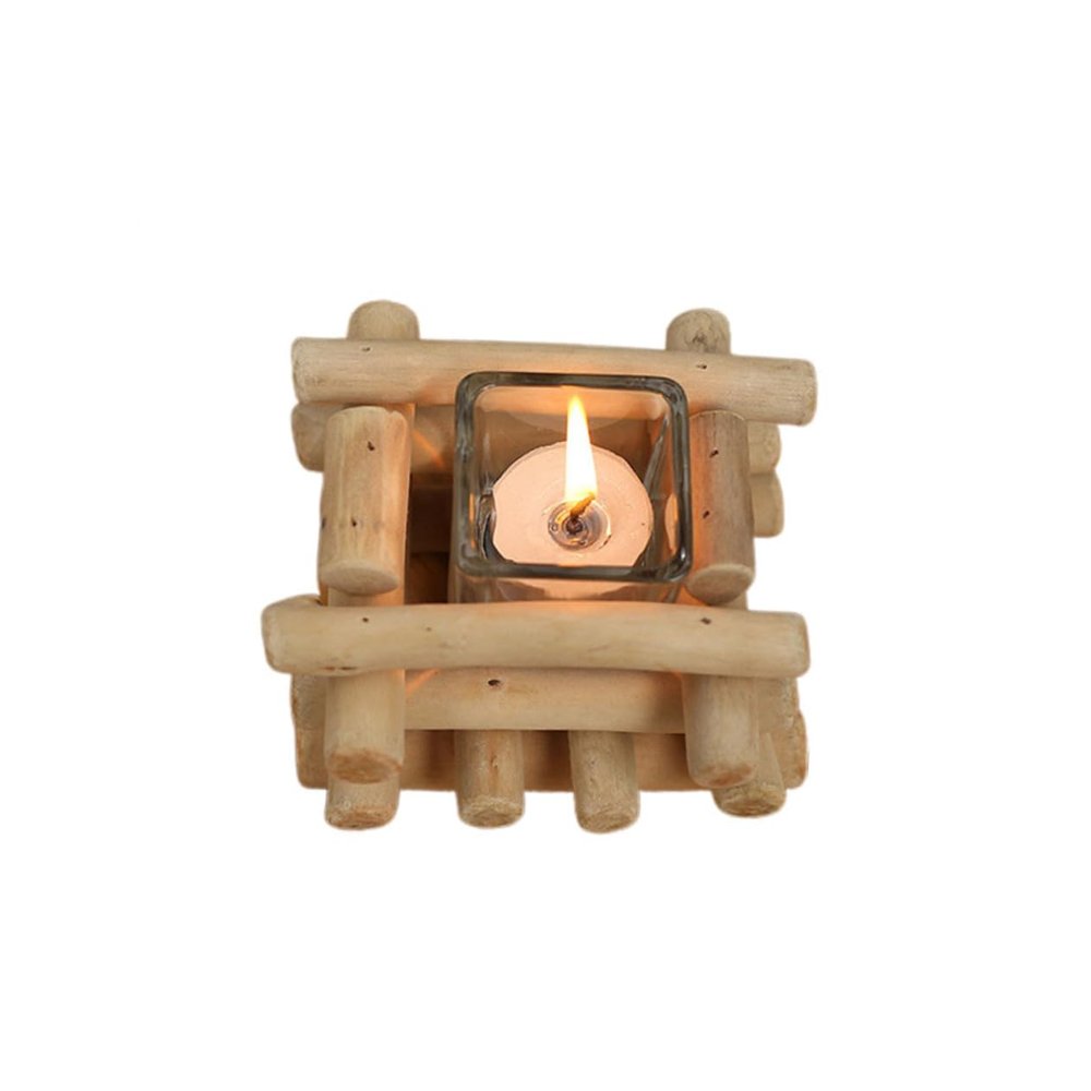 Cabilock Natural Driftwood Style Candle Holder Wooden Craft Home Rustic Elegant