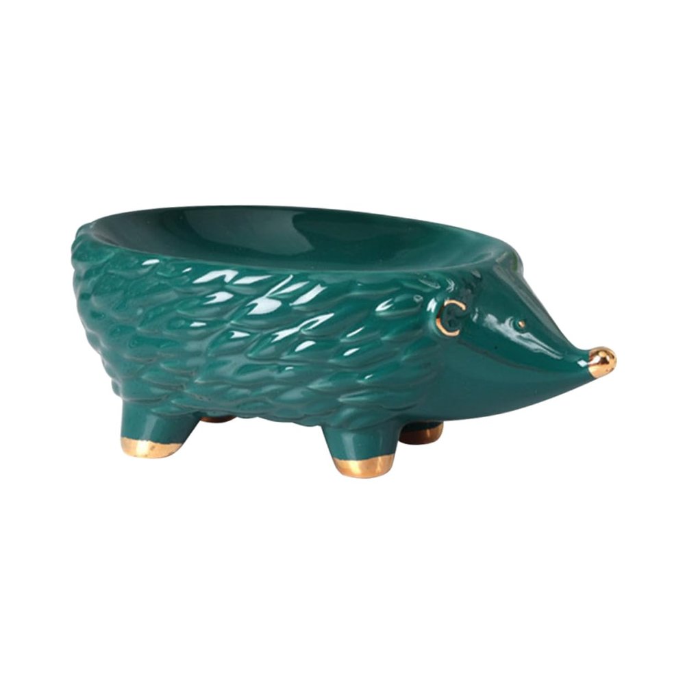 BESTOYARD Soap Box Cartoon Ceramic Soap Holder Bathroom Supply Household Soap Bracket Ceramic Hedgehog Adornment Soap Storage Rack Ceramic Craft Storage Bracket Cartoon Soap Rack, 15x9cm, Green