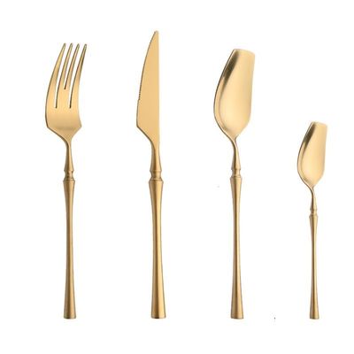 GOODJAYVEN Silverware Flatware Set, 4/16/24/32/40/48 Pieces 304 Gold Tableware Matte Stainless Steel Steak Knife, Fork And Spoon Set (Color : Gold, Size : 1Set-4Pcs)