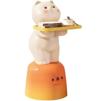 Statue Holding Tray Floor-Standing Pudding Cat Sculpture Tray, Creative Animal Serving Tray for Restaurant, Resin Ornaments, Housewarming Gift