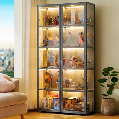 Display Cabinet Curio Cabinet Display Cabinet with Acrylic Doors Display Shelf Bamboo Storage Cabinet or Figures, Curio, Collection Display, Easy to Install ( Color : Gray , Size : 5F-82x33x161cm )