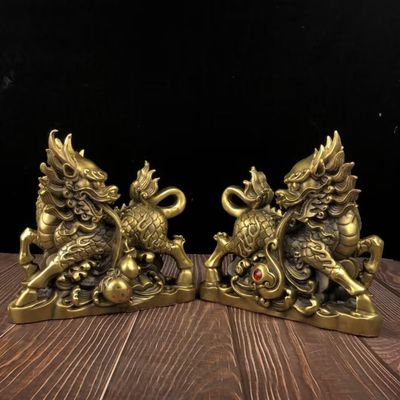 MEIXiHH Bronze Qilin Pair of Statues, Home Crafts Collection, Feng Shui Fortune,, 24*12*24cm4.5kg
