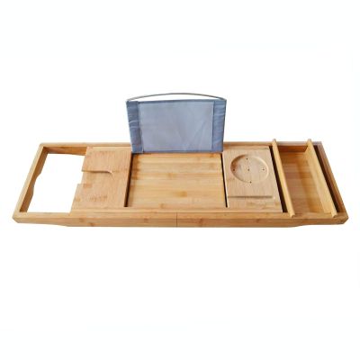 Bamboo Bath Caddy Tray for Tub,Removable Bathtub Trays,Expandable Bathtub Tray with Wine Glass Holder and Book Stand