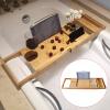 Bamboo Bath Caddy Tray for Tub,Removable Bathtub Trays,Expandable Bathtub Tray with Wine Glass Holder and Book Stand view 4